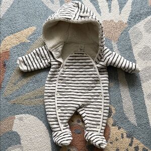 Nordstrom Gray Striped Hooded Footie